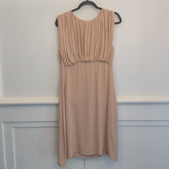 L’AGENCE 100% Pur Amour Ruffle Midi Dress – Nude Beige, Romantic & Refined - Picture 1 of 5